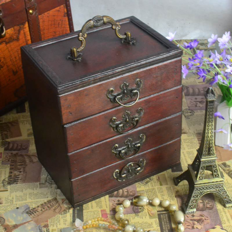 Antique Style Wooden Jewelry Box for Storage and Display