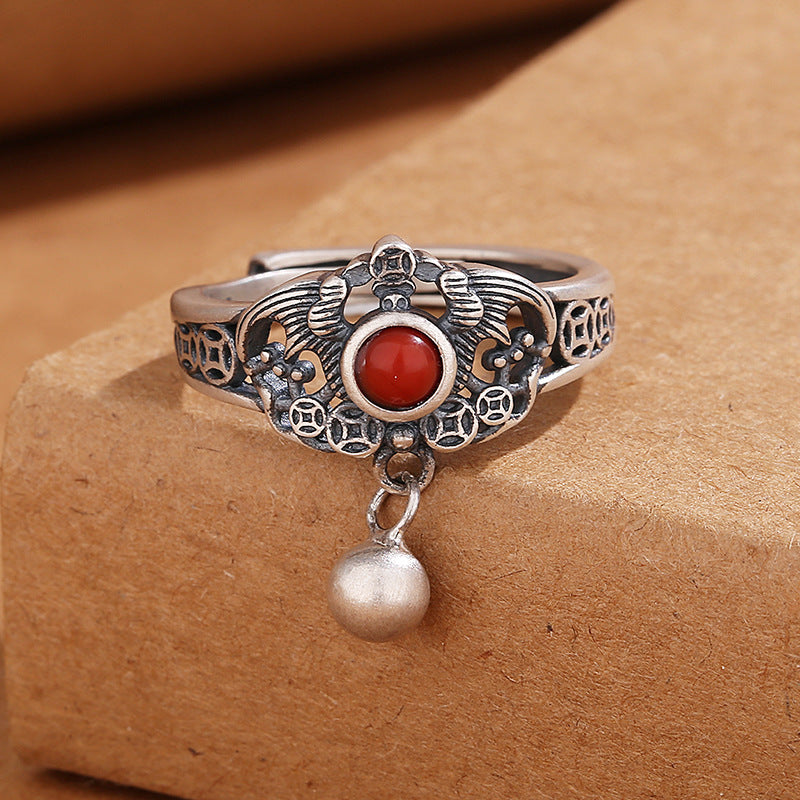 Adjustable Southern Red Agate Copper Coin Ring Bracelet
