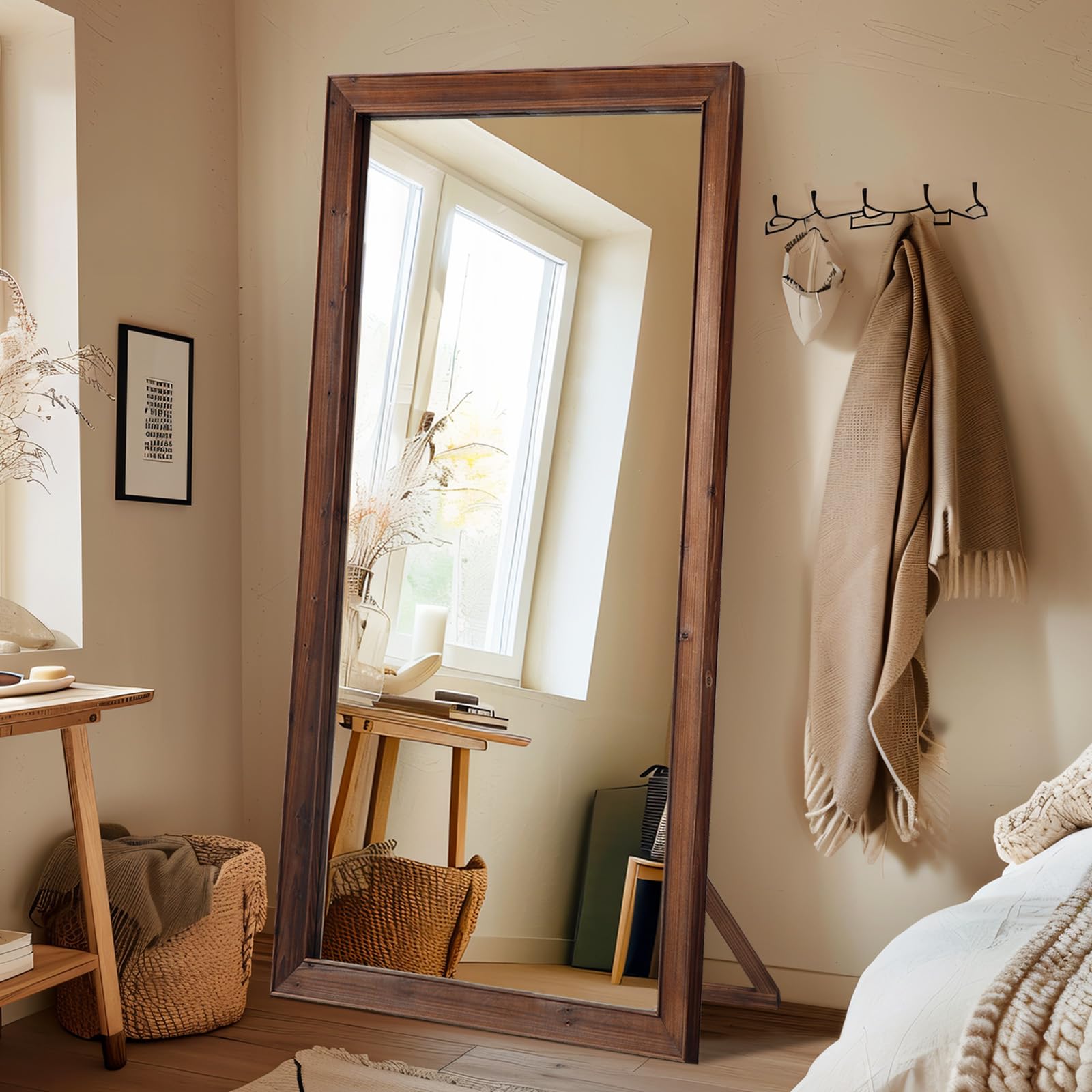 MELOMOIR Rustic Farmhouse Full Length Mirror 71"x32" Large Floor Mirror Wood Frame Free Standing Mirror Leaning Wall Mirror Full Length Full Body Mirror for Bedroom Living Room Cloakroom Wood