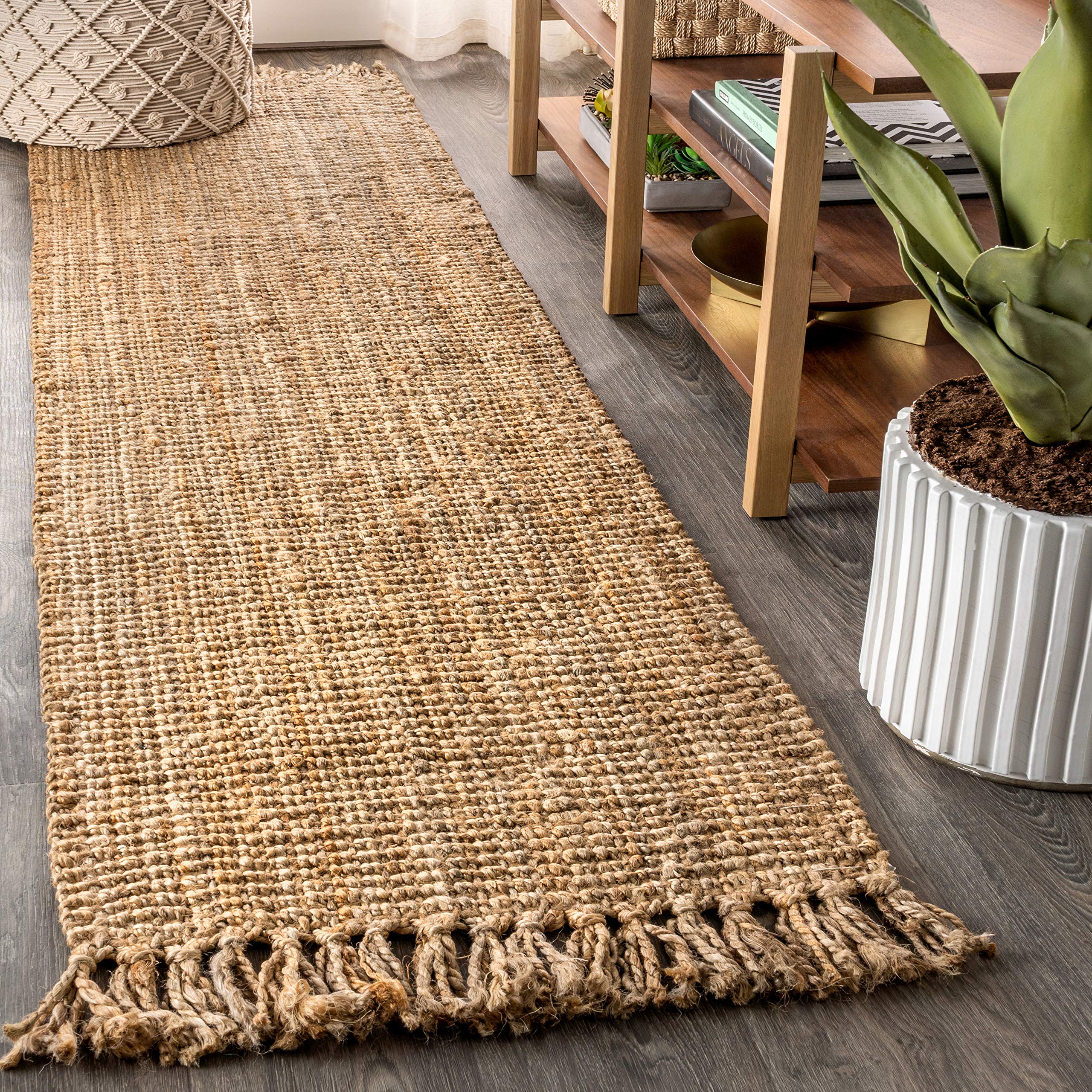 JONATHAN Y NRF103A-210 Pata Hand Woven Chunky Jute with Fringe Natural 2 ft. x 10 ft. Runner Rug Rustic Vintage Industrial Perfect for Bedroom Living Room Kitchen