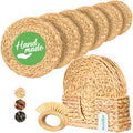 DecoraWell Round Woven Placemats Set of 6 with Bamboo Brush Handmade Wicker Placemats with Holder Rattan Chargers for Dinner Plates Rustic Boho Placemats (Tall Natural 13.5 in)