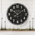 EMAX HOME Large Old Town Farmhouse Wall Clock – 24 Inches Rustic Antique Wood with Metal Circle and Large Numerals Silent Battery Operated Clock for Office Kitchen Bedroom Living Room (Black)