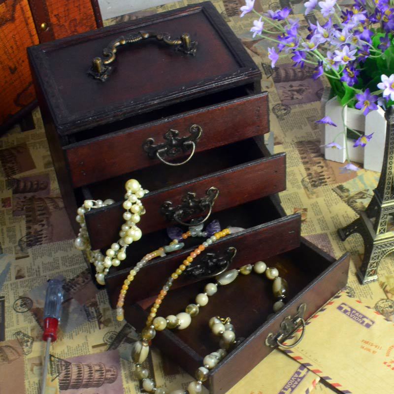 Antique Style Wooden Jewelry Box for Storage and Display
