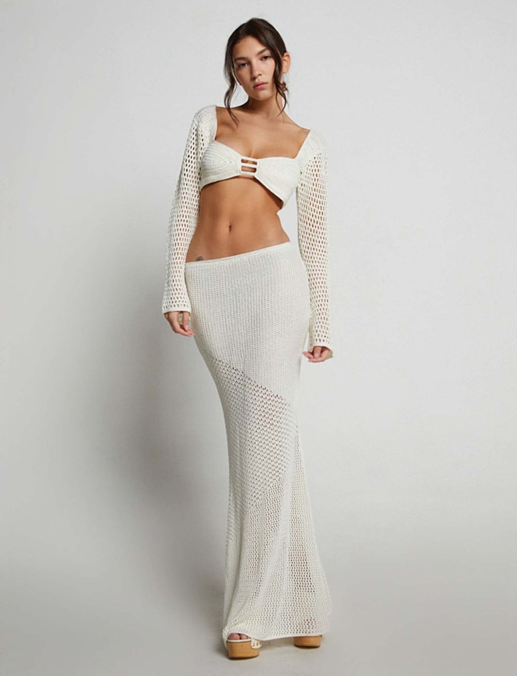 Summer Women's Casual Knit Dress Set with Long Sleeves