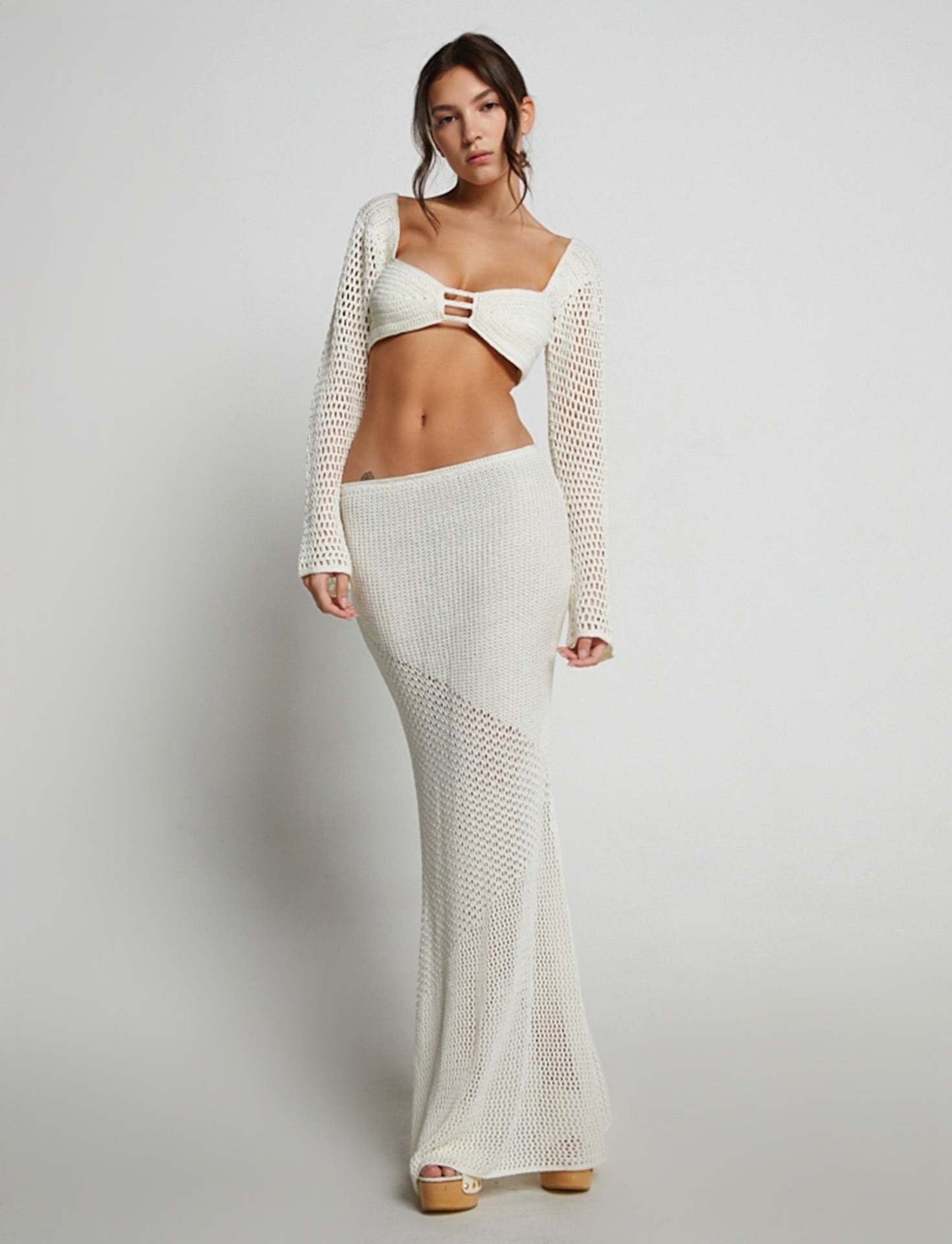 Summer Women's Casual Knit Dress Set with Long Sleeves
