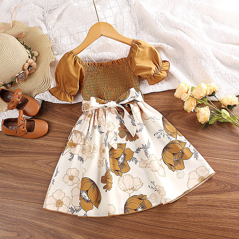 Girls' Summer Short Sleeve Printed Princess Dresses
