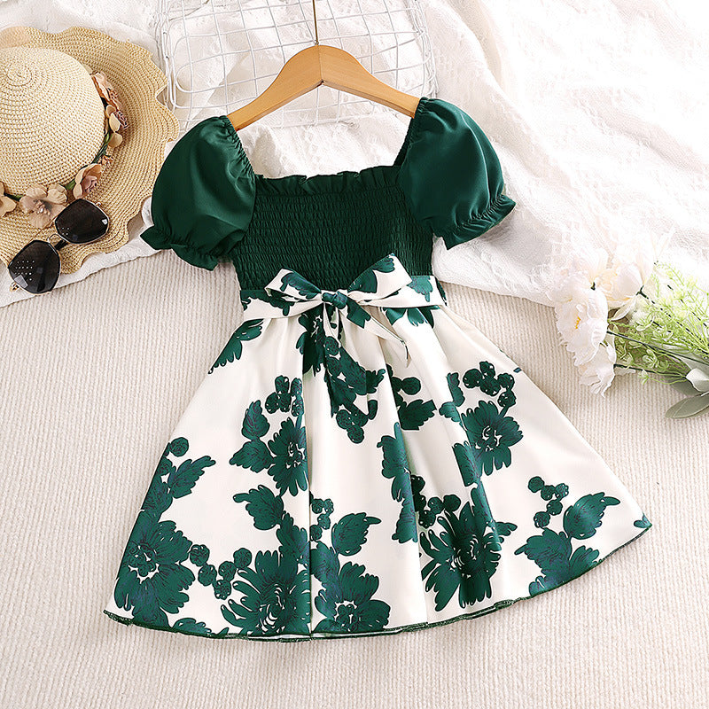 Girls' Summer Short Sleeve Printed Princess Dresses