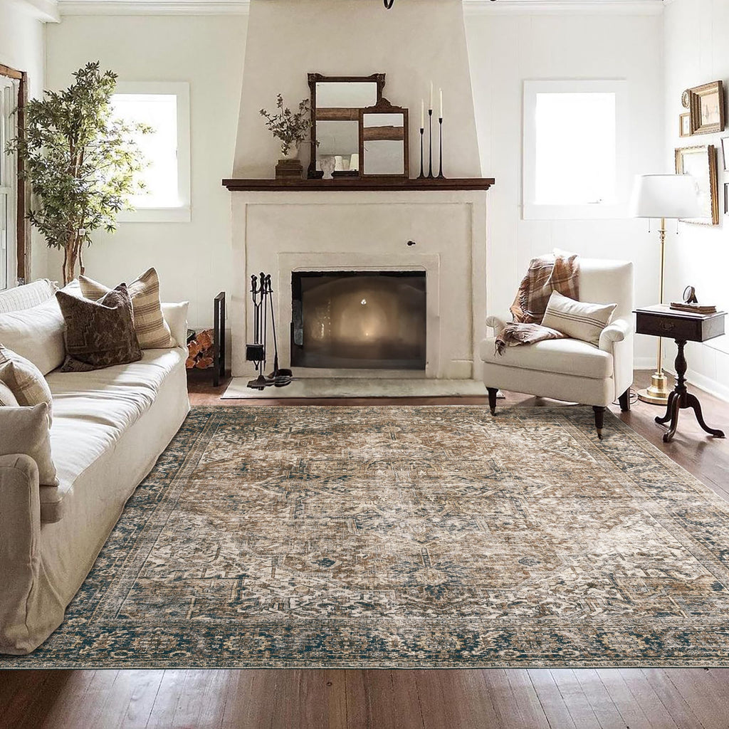 BILEEHOME Dining Room Rugs for Under Table Washable Country Vintage Area Rug for Living Room 6x9Chocolate Brown