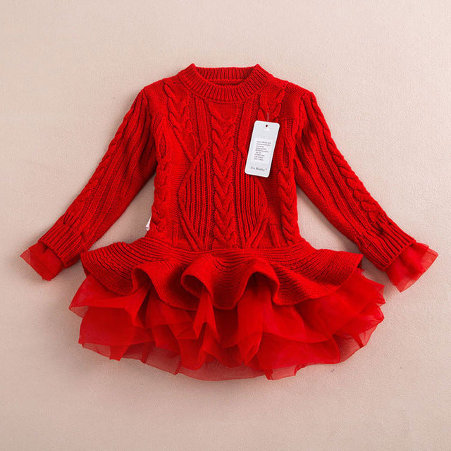Warm Red Knitted Christmas Dresses for Girls