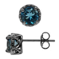 Silvershake 6mm Round London Blue Topaz Black Rhodium Plated 925 Sterling Silver Victorian Style Stud Earrings