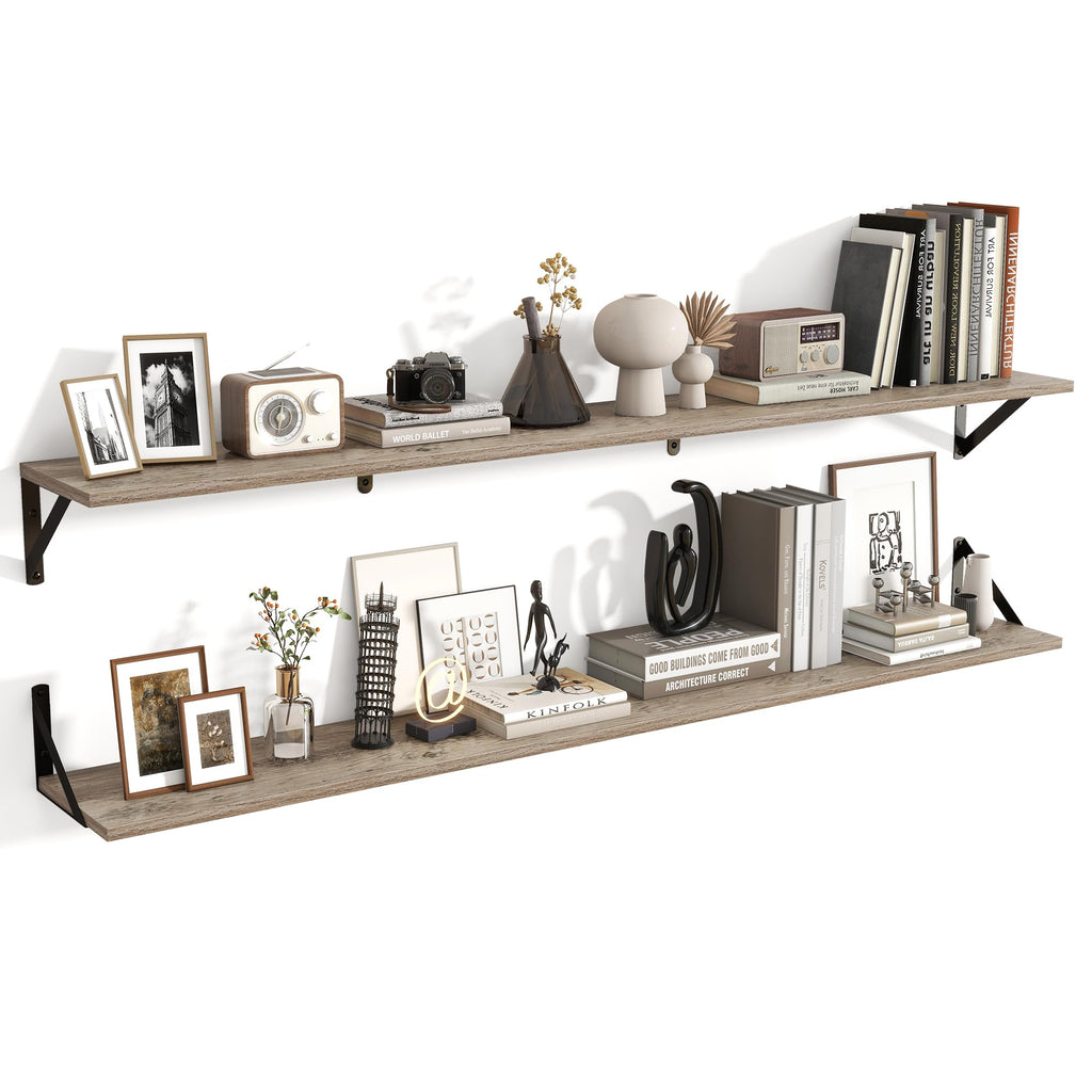 Axeman Floating Shelves for Wall 55 Inches Long | 55W x 8D Rustic Grey Wood Floating Shelves Set of 2 | 8" Deep Wall Shelves for Bathroom Kitchen Living Room | Bookshelf Display Shelves - Grey