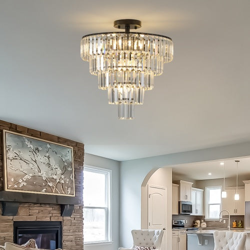 Large Black Crystal Chandelier, Contemporary Style Chandelier, Dining Room, Living Room, Bedroom - Bulb Not Included  Unavailable Platforms- Temu