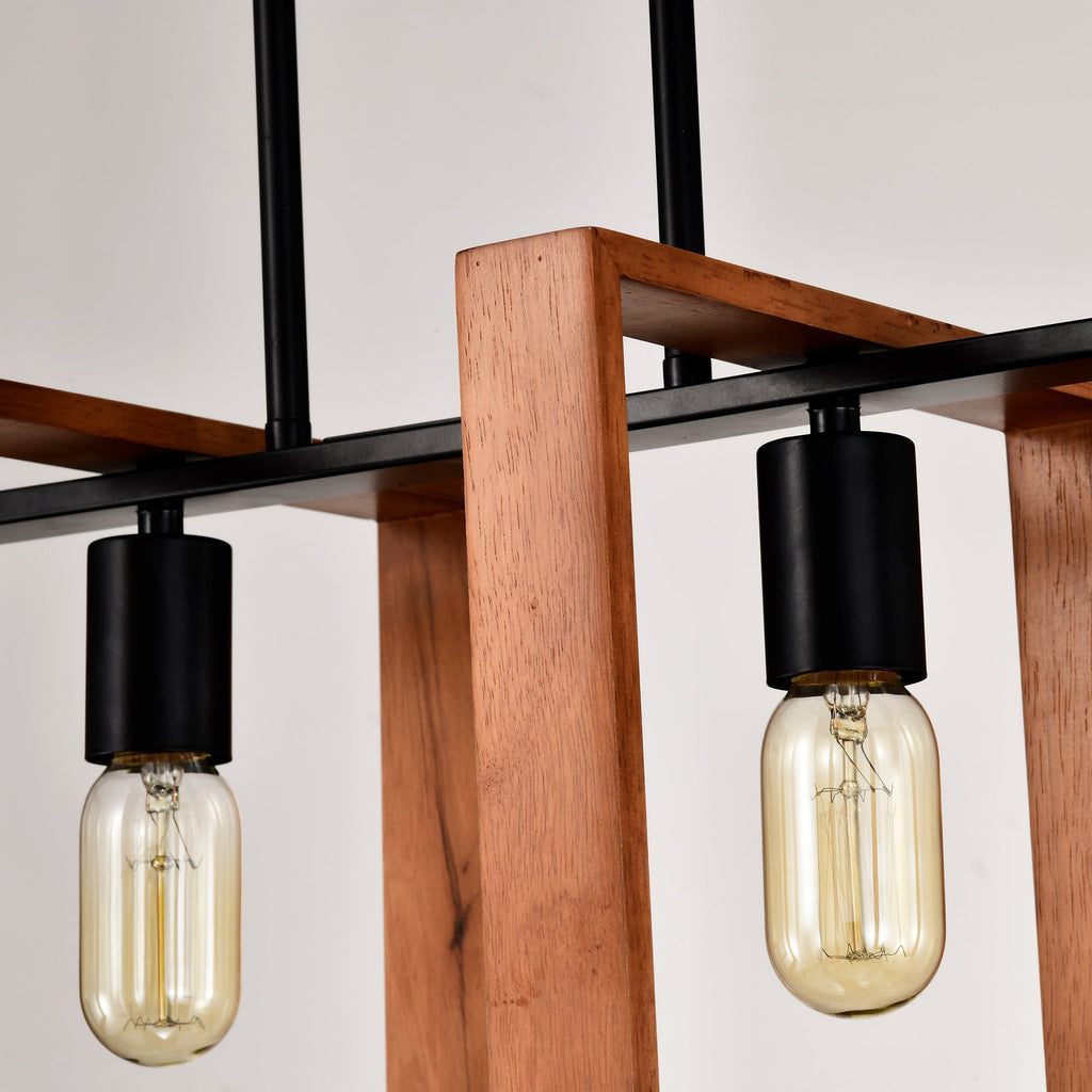 4-Light Kitchen Island Lights Pendant Light Farmhouse Dining Room Light Fixture, Rustic Wood And Black Metal Rectangular Chandelier, Hanging Lighting For Living Room,Conference Room, Home Office