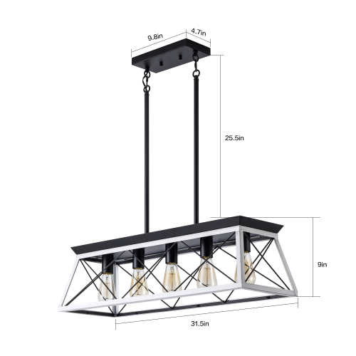 Farmhouse 5-Light Chandelier, White & Black