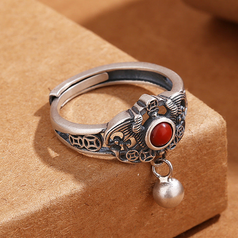 Adjustable Southern Red Agate Copper Coin Ring Bracelet