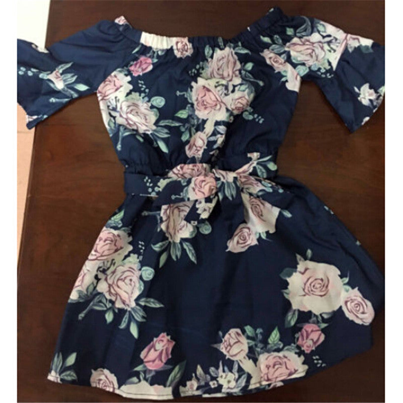 Digital Print Matching Family Dresses with Belt