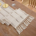 LIGICKY Boho Beige Table RunnerModern Farmhouse Style Rustic Moroccan Hand Woven Table Runner with Tassels (12x108 inch)